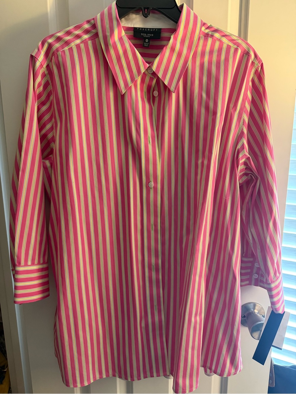 Foxcroft Pink and White Vertical Stripe Dress Shirt